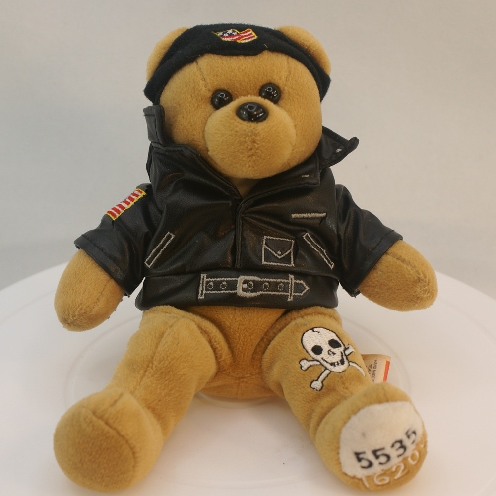 Team Beans American Rebel Biker Teddy Bear Limited Edition 5535/16200 Skull Flaw